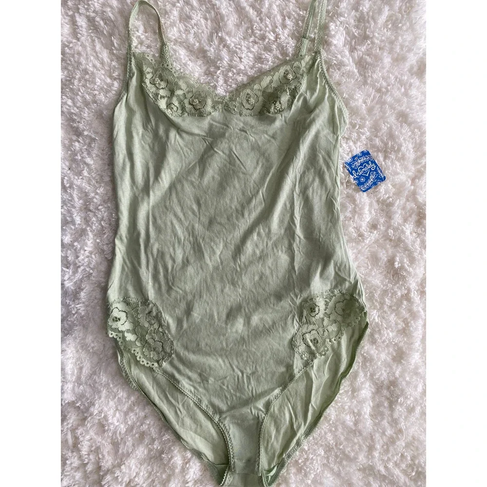 Intimately Free People Green Lacey Strappy Bodysuit Top NEW Size XS